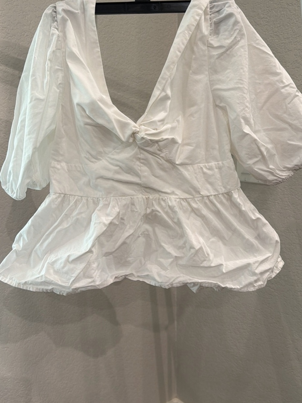 GAP White V-Neck Peplum Puff-Sleeve Blouse